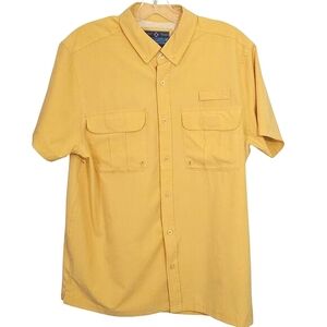Xcaster Men Outdoor Fishing Hiking Button Shirt Large Yellow Summer Vacation UPF